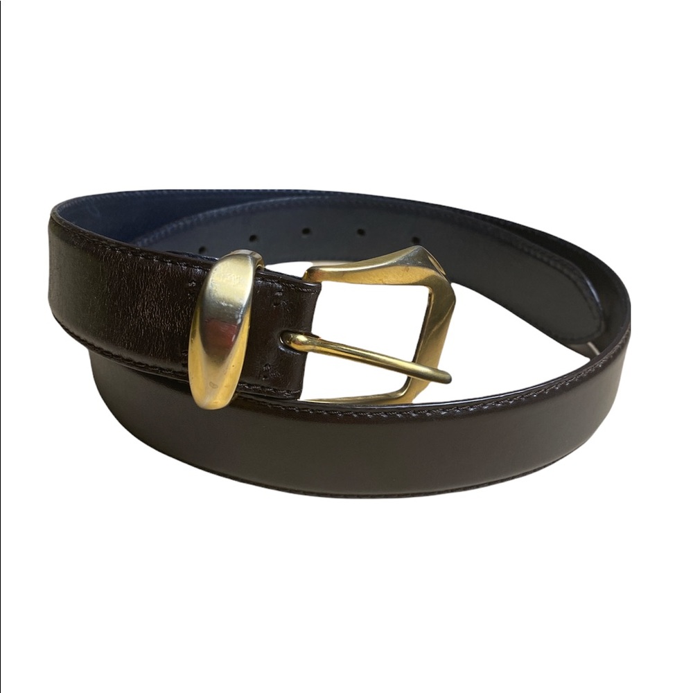 De Vecchi Leather Belt with Gold Tone Buckle - M 30 inches